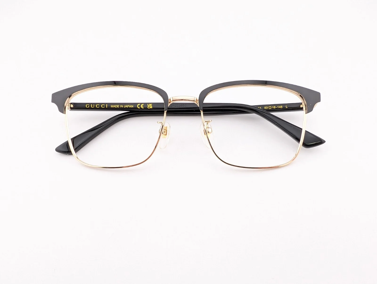 Gucci Eyeglasses Frames GG0130OZ 001 Matte Black Gold Square Full Rim 53-18-145 4